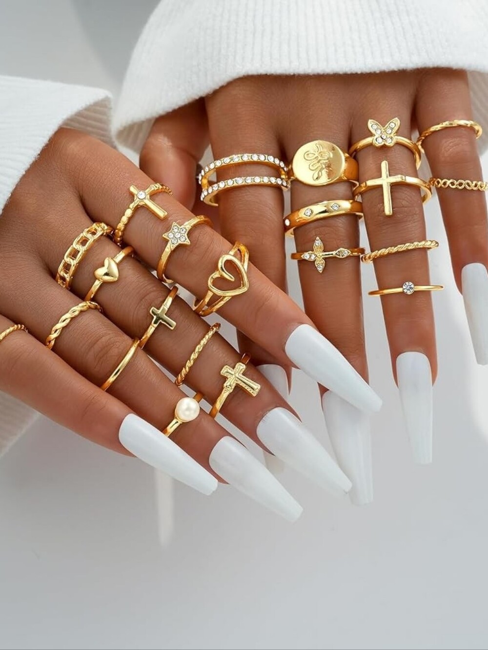 Gold Stackable Rings Set Gold Plated - Picture 3 of 6
